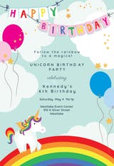 Unicorns & Rainbows - Invitación De Cumpleaños